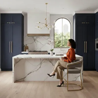 Produktbild von Eleganter Stuhl mit goldenem Metallgestell und beigem Stoffbezug
