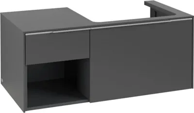 Image de Villeroy & Boch Subway 3.0 armoire sous lavabo, éclairage LED, 2 tiroirs, lavabo à droite, élément d'étagère en bas à gauche, 1001x422,5x516mm, C571L0VR