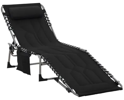 Produktbild von Sonnenliege klappbar 5-fach verstellbar, 188x57x30 cm, Schwarz, Oxford-Gewebe mit Schaumstoffpolsterung, Kopfkissen, Seitentasche