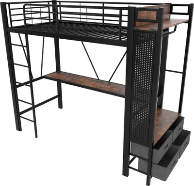 Image de OKWISH Lit Mezzanine 90x200 cm – Bureau, LED et USB – Sans Matelas – Noir