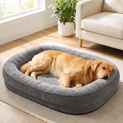 Produktbild von Orthopädisches Hundebett für große Hunde, 107x81 cm, mit vierseitiger Nackenrolle