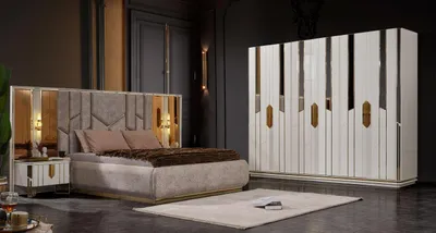 Productafbeelding van Complete slaapkamer set: tweepersoonsbed, bed, kast, nachtkastjes, 4-delig, wit