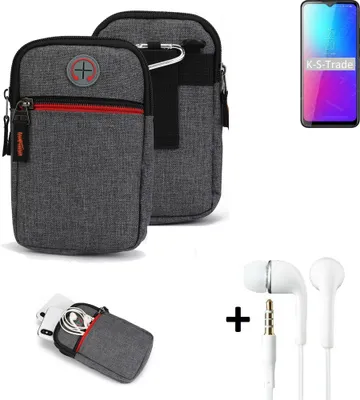 Produktbild von K-S-Trade Gürteltaasche + Kopfhörer kompatibel mit Blackview BV5100 Pro Handy Tasche Holster Schutz Hülle Handy Hülle grau Zusatzfächer 1x