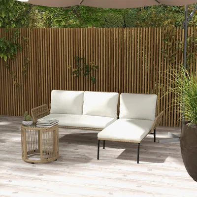 Produktbild von Sweiko Gartensitzgrupp Loungemöbel-Set, PE Rattan, 122 x 79 x 75 cm, Natur + Cremweiß