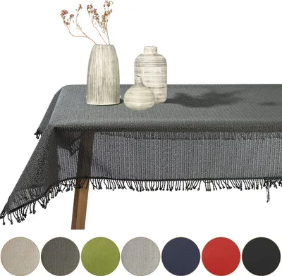 Produktbild von Gartentischdecke mit Fransen Dunkelgrau Eckig 130x220cm Tischdecke Schaumtischdecke abwischbar Garten Tischtuch