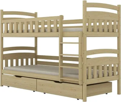 Zdjęcie produktu dla Łóżko piętrowe JULITA 180x80 sosna nielakierowana drewniane z szufladami