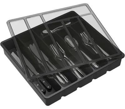 Produktbild von Famanu Bestecklade mit Deckel - Küchenorganizer mit 6 Fächern, schwarz