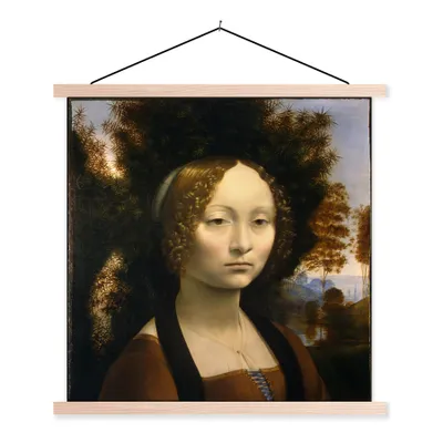 Produktbild von MuchoWow® Textilposter Ginevra de' Benci - Leonardo da Vinci 40x40 cm mit holzfarbenen Rahmen - Posterleiste