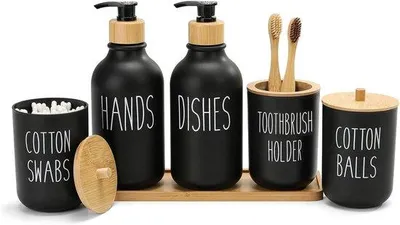 Productafbeelding van Famanu Badaccessoires-set, 6-delig, met zeepdispenser, tandenborstelhouders en meer - Zwart