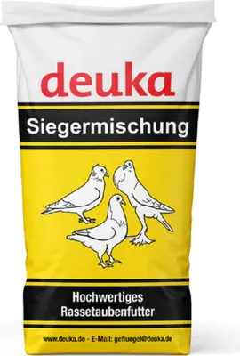 A bag of pigeon feed with illustrations of pigeons.