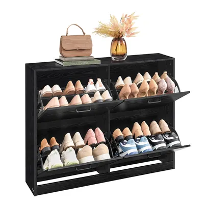 Produktbild von VASAGLE Schuhschrank 4 Klappen, Schuhkipper, Schuhregal, Schuhaufbewahrung, Trennwand verstellbar, für 16-28 Paar Schuhe, Flur, 24 x 105,5 x 82,7 cm