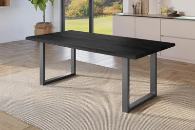 Produktbild von Esstisch Baumkante Holz-Optik Grau 220 x 100 U-Gestell schwarz JULIUS