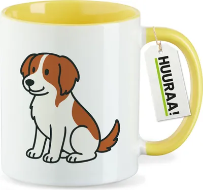 Produktbild von Huuraa Kaffeetasse Kooikerhondje Comic Kooikie 330ml Gelb Keramik Kaffeebecher Geschenkidee