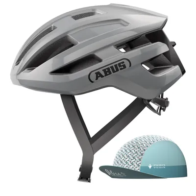 Zdjęcie produktu dla Kask rowerowy szosowy ABUS PowerDome ACE - z czapką ABUS Race Cap - lekki kask rowerowy z inteligentnym systemem wentylacji - Italy - dla mężczyzn i kobiet - szary, rozmiar L (57-61 cm)