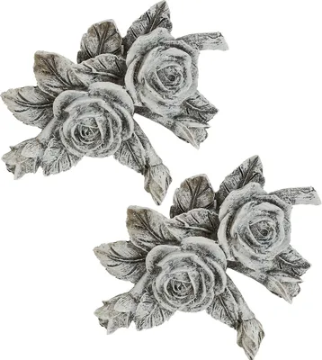 Produktbild von Grabdeko Rosen Set aus Polyresin, Gedenkrosen für Trauerfloristik 10x8cm, 6 Stück in Grau
