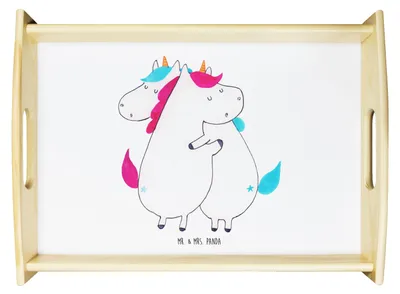 Produktbild von Mr. & Mrs. Panda Dekotablett Einhörner Umarmen - Weiß - Geschenk, Unicorn, Liebe, Serviertablett, sofatablett, Servier Tablett, Freundin, Deko, Familie, BFF, Einhorn