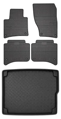 Image de Tapis en caoutchouc + bac de coffre pour Porsche Cayenne II 2010- (coffre standard) – 5 pièces, noirs, sur mesure