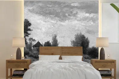 Produktbild von Landschafts-Fototapete in Schwarz-Weiß - Gemälde von Paul Joseph Constantin - Breite 220 cm x Höhe 220 cm