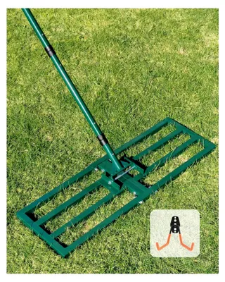 Produktbild von Rasenrakel 76x25cm mit Wandmontagehaken und verstellbarem Griff - Robuster Rechen für Garten, Hof und Golfplätze