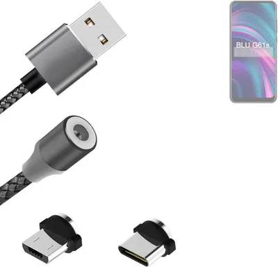 Produktbild von K-S-Trade Hochwertiges Magnet-Lade-kabel Sync-Kabel Daten-Kabel für BLU G61s mit USB-Typ-C-Anschluss und Micro-USB-Anschluss 2A bis zu 480mbps