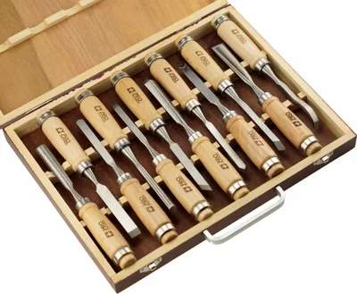 Produktbild von Holzmeißel Set Koffer Präzise Schnitzwerkzeuge Ideal Für Hobby Und Profis 12 FEINZ Stück