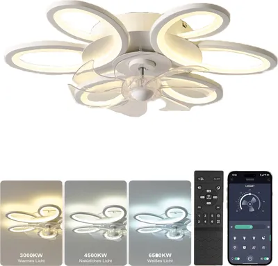 Produktbild von Deckenventilatoren，Deckenlampen mit Ventilator 6 Stufen mit Fernbedienung，Dimmbar 3 Farben，Timing，Twist-Design