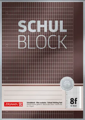 Image de BRUNNEN 1052608 Bloc Premium "Bloc scolaire" A4 5 x 7 rugueux avec marge, lin. 8f