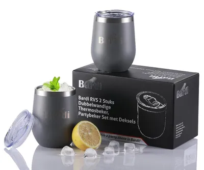 Produktbild von Bardi Edelstahl-Thermosbecher-Set, 2-teilig, doppelwandig, mit Deckel – GRAU