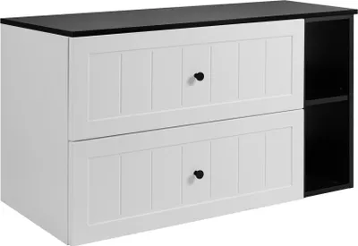 Produktbild von Rodan | Waschbeckenunterschrank - Weiß und Schwarz - 80 cm - Soft-Close Schubladen - Regal Mit Ablagefläche