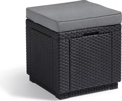 Produktbild von Keter Cube Hocker mit Stauraum, grau, inkl. Kissen, wetterfest