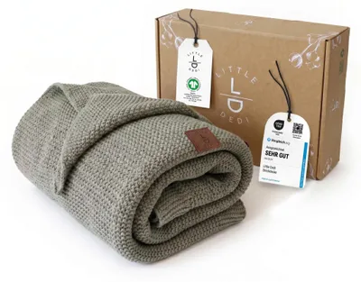 Produktbild von Baby Strickdecke, %100 Baumwolle, Atmungsaktiv 80x100cm Dunkelgrün