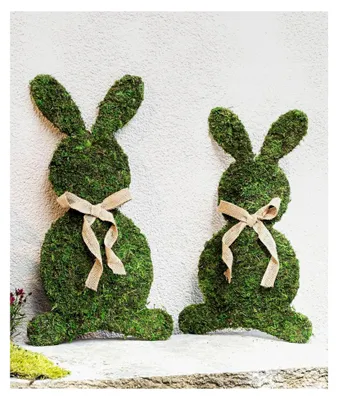 Produktbild von Dekofigur Moos im 2er Set, große Osterhasen, 46 + 52 cm hoch, Osterdeko, Moosdeko, Osterfigur