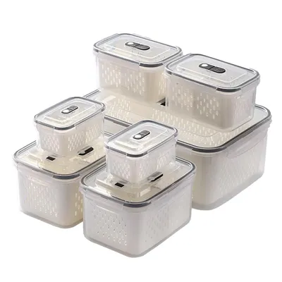 Produktbild von Crisper, 7-teiliges Kühlschrank-Organizer-Set,Frischhaltedosen mit Deckel und Abtropfkörbchen, -20°C bis 120°C,stapelbar für Kühlschränke und Schränke
