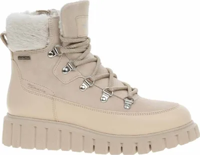 A single beige boot is shown against a white background.