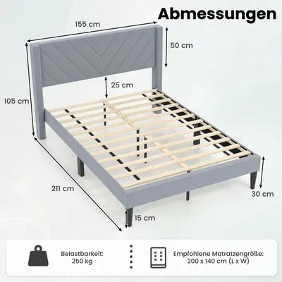 Image de Sommier plateforme pour matelas 200x140 cm, velours gris
