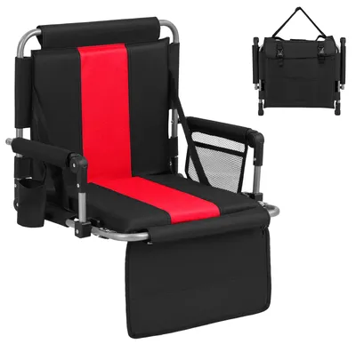 Obrázek produktu pro COSTWAY Stadionová židle s opěrkou, skládací tribunová židle s upevňovacími háčky, kapsou a držákem na nápoje, ergonomická stadionová židle, červená