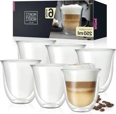 Obrázok produktu pre Sada 6 dvojstenných sklenených pohárov – termo pohárov vhodných na cappuccino, čaj a studené nápoje – vhodné do umývačky riadu