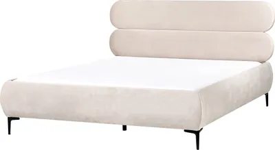 Obrázok produktu pre BELIANI Posteľ svetlobéžová zamatové čalúnenie čierne kovové nohy 160 x 200 cm lamelový rošt s čelom klasický minimalistický štýl spálňa