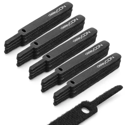 Produktbild von deleyCON Klett Kabelbinder 11,5cm Klettband 12mm, 50 Stück - Schwarz