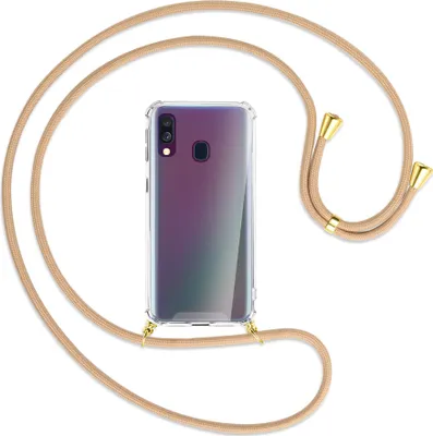 Produktbild von Handykette Backcover-Schutzhülle mit Band (Metall goldfarben) für Samsung Galaxy A40 - beige
