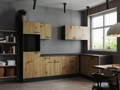 Produktbild von L Küche Leerblock Winkelküche Grau Matt Artisan Eiche Oliver 280x172 cm Respekta