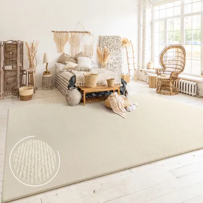 Produktbild von Teppich Wohnzimmer Kurzflor Skandinavisches Boho Muster Moderne Einfarbige Deko Grösse 120x160 cm