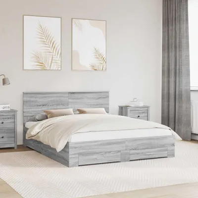 Immagine prodotto di Maison Exclusive - Letto matrimoniale con testiera grigio Sonoma, dimensioni 160 x 200 cm, realizzato in materiale composito di legno