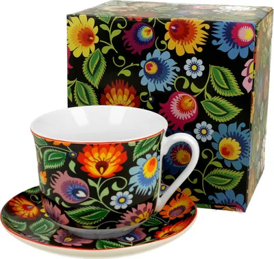 Produktbild von DUO ETNO 31430 Jumbobecher 470 ml mit Untertasse ETNIC mit Untertasse, New Bone China Porzellan