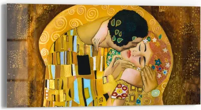 Produktbild von DEQORI Glasbild Echtglas 60x30 cm 'Der Kuss von Gustav Klimt' Wandbild Bild modern Deko