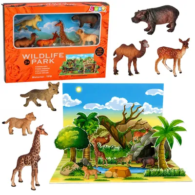 Immagine prodotto di Set di figure di animali selvatici Fox Giraffe Hippo Deer Park Scheda 3d