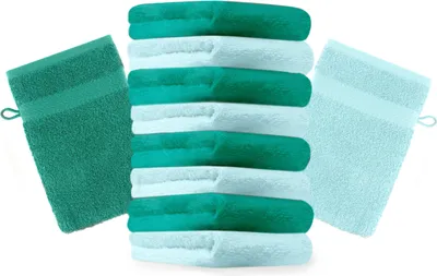 Image de Betz, lot de 10 gants de toilette, 16x21 cm, qualité PREMIUM, 100% coton. Couleurs : turquoise et vert émeraude