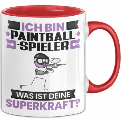 Produktbild von Paintballspieler Tasse Geschenk für Paintballspieler Geburtstag Lustiger Spruch Kaffee-Becher Was Ist Deine Superkraft (Rot)