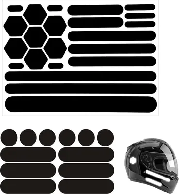 Image de Autocollants réfléchissants pour casques - Améliorez votre visibilité et votre sécurité - 34 pièces - Noirs, flexibles et durables. Adaptés aux véhicules