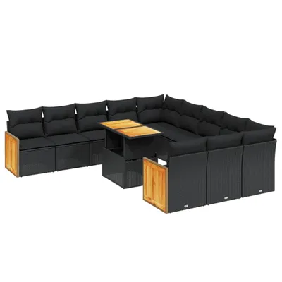 Produktbild von vidaXL 11-tlg. Garten-Sofagarnitur mit Kissen Schwarz Poly Rattan